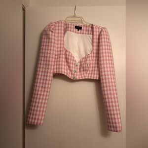 MAJORELLE Pink and White Houndstooth Blazer